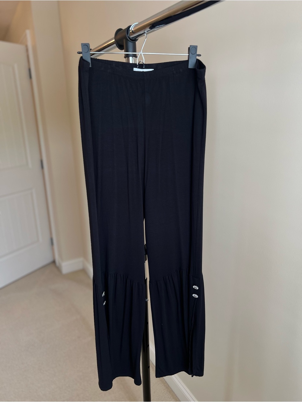 Inside Out Black Wide-Leg with Embellishment Tiered Pants